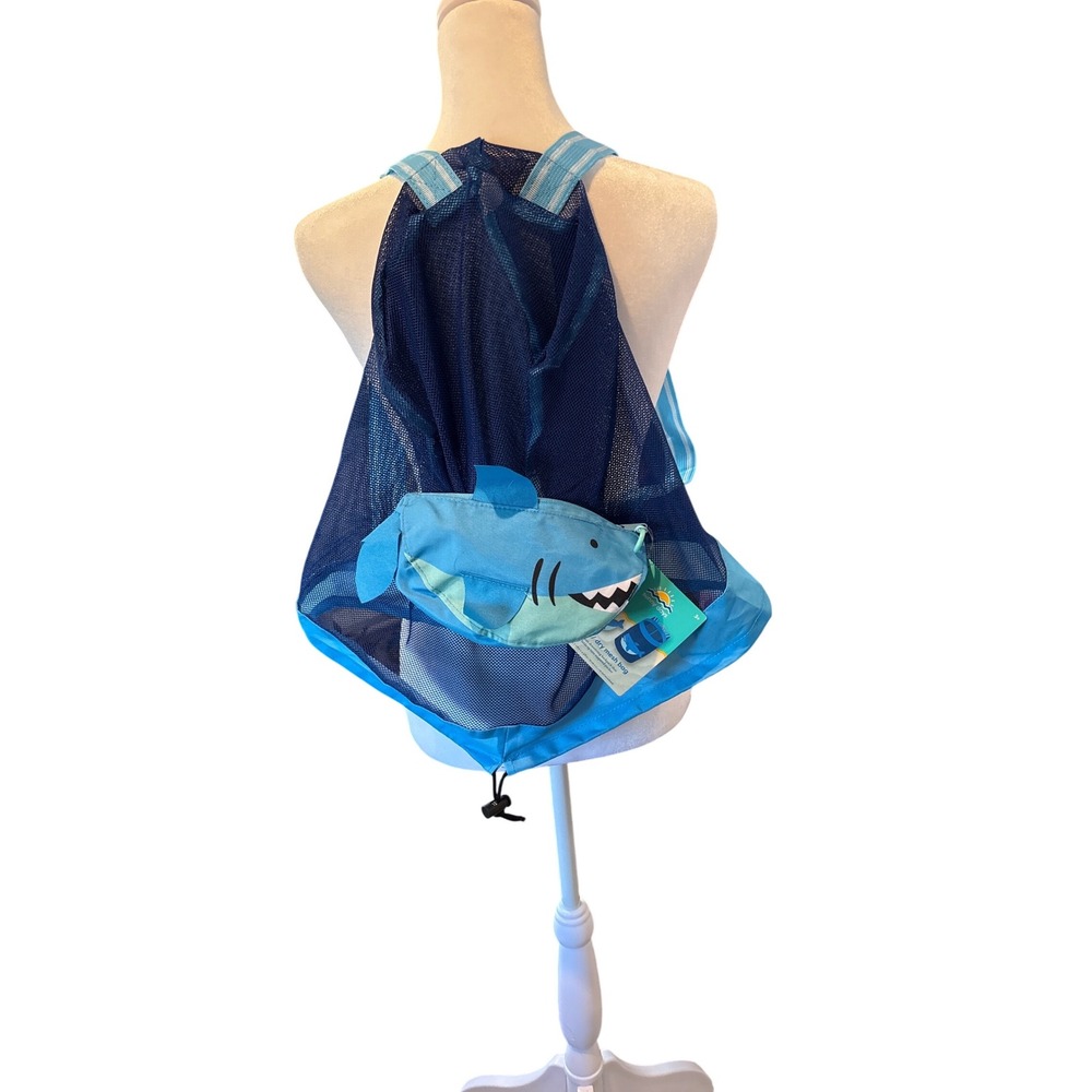 Sunny Days Shark Wet Dry Mesh Drawstring Backpack Kids Beach Pool Toy Bag